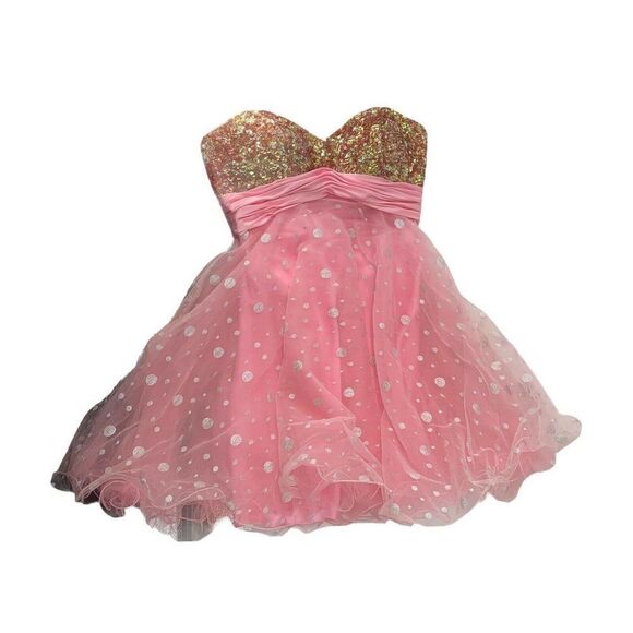 Milano Formals Pink Sequined Strapless Dress Prom - Picture 1 of 10